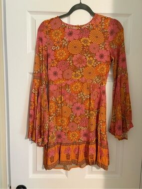 Nine Lives Bazaar Pink & Orange Floral Bell-Sleeve Dress
